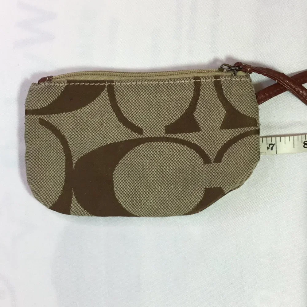 Coach Signature Tan & Black Wallet Wristlet Clutch 6x4 Zip Small Card Holder - Picture 6 of 7